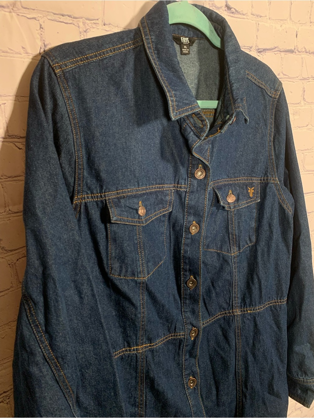 Frye Womens Long Sleeve Denim Mini Dress Button Front Size XL Western Casual - Picture 4 of 7